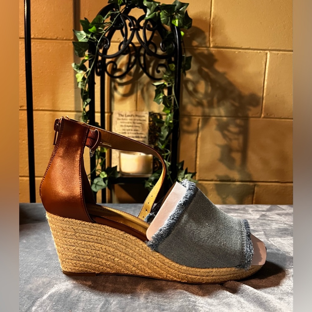 Denim wedge heels